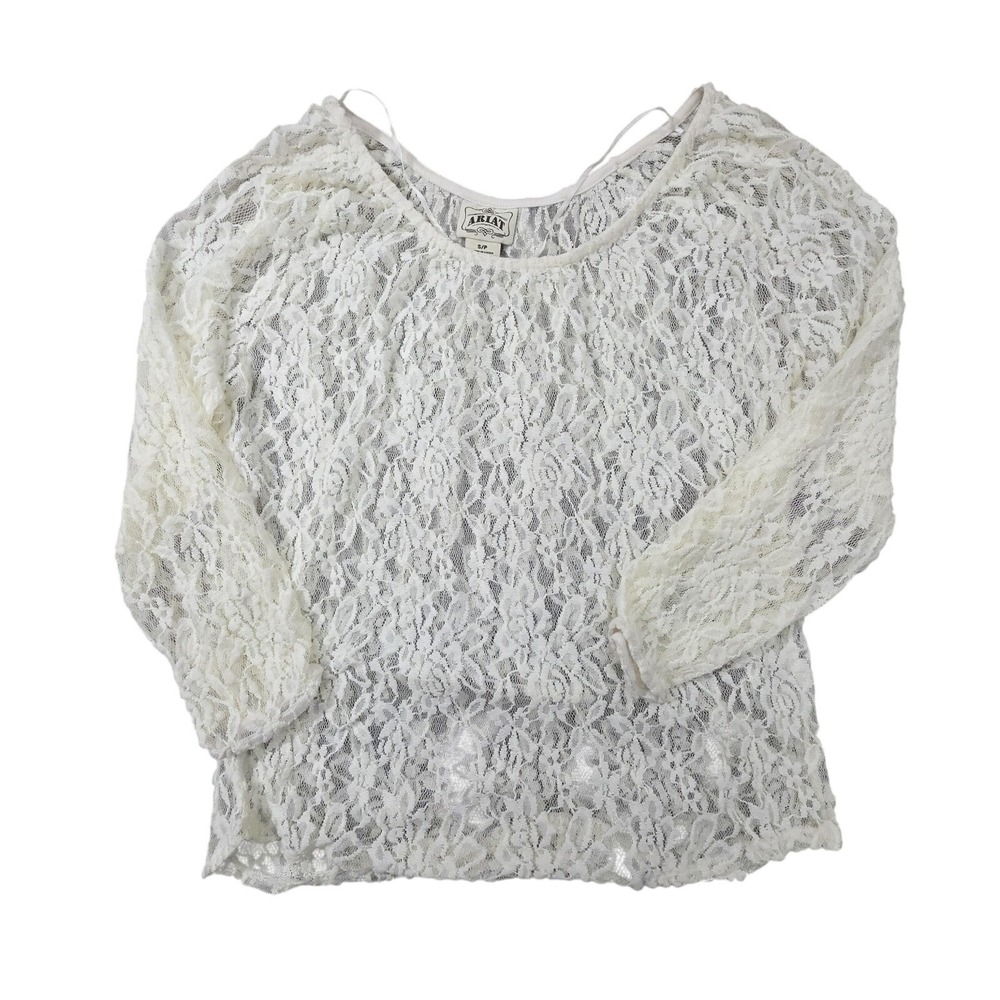 Ariat‎ Lace Top Womens S White Sheer Floral Fairycore Whimsical Cowgirl Country